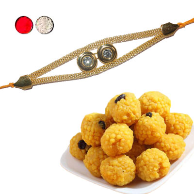 "Stone Rakhi - SR-9280 -060 (Single Rakhi), 500gms of Laddu - Click here to View more details about this Product